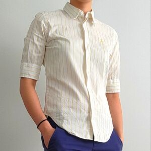 Ralph Lauren Sport yellow white half sleeve button down shirt